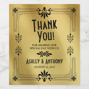 Roaring 20s Art Deco Gold Black Wedding Wine Label