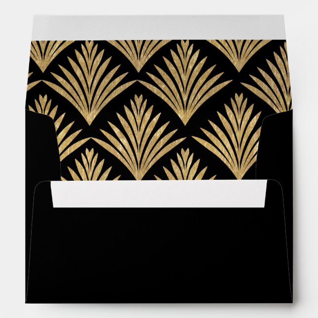 Roaring 20s art deco Great Gatsby Black Gold Envelope (Back (Bottom))