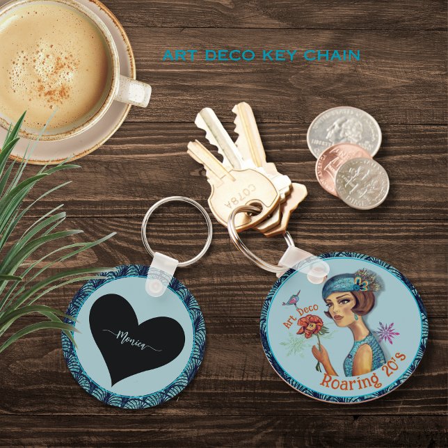 Roaring 20's Art Deco Style in Blue Key Ring ( Roaring 20's Art Deco Style in Blue Key chain )