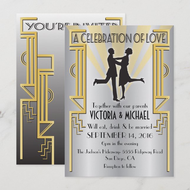 Roaring 20's Art Deco Wedding Invitation (Front/Back)