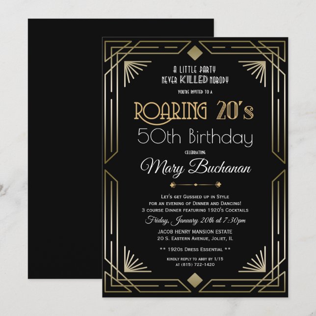 Roaring 20s Birthday Invitation (Front/Back)