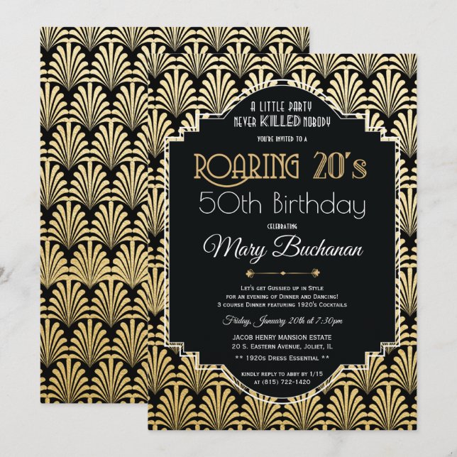 Roaring 20s Birthday Invitation (Front/Back)