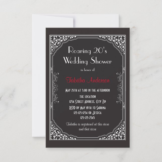 Roaring 20s Black - 3x5 Wedding Shower Invitation (Front)