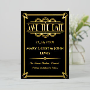 Roaring 20's Black and Gold Art Deco Save the Date