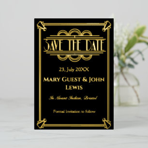 Roaring 20's Black and Gold Art Deco Save the Date
