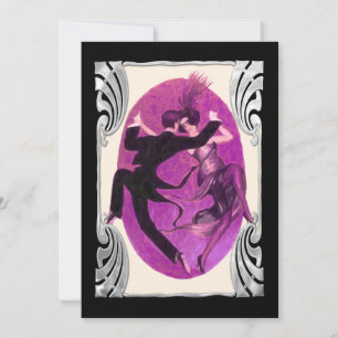 Roaring 20's Dancing Couple Cocktail Party Purple Invitation