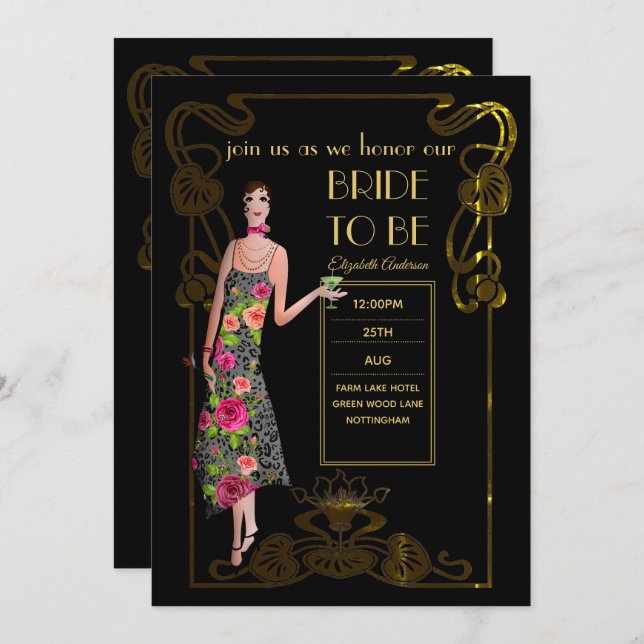 Roaring 20s Flapper Art Deco Gatsby Bridal Shower Invitation (Front/Back)