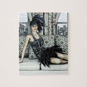 Roaring 20s Flapper Fashion Art Illustration Jigsaw Puzzle