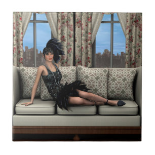Roaring 20s Flapper Fashion Art Illustration Tile