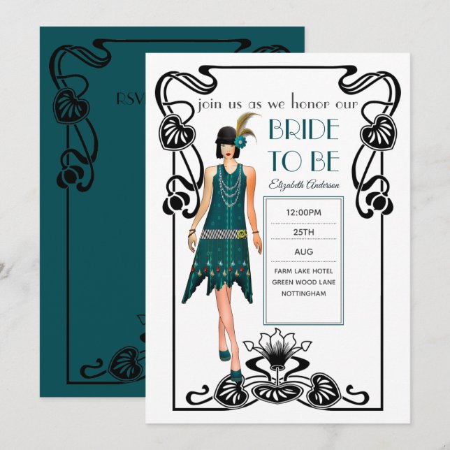 Roaring 20s Flapper Gangster Wedding Bridal Shower Invitation (Front/Back)