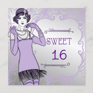 Roaring 20's Flapper Girl Retro Sweet 16th Party Invitation