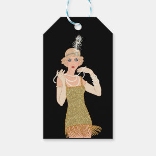 Roaring 20's Flapper Gold Glitter Black Retro Gift Tags