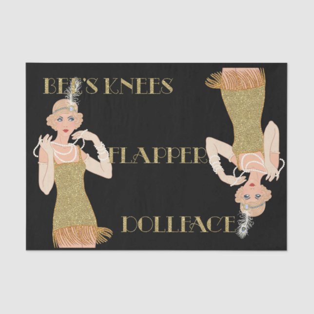 Roaring 20's Flapper Gold Glitter Black Retro Tissue Paper (Front)