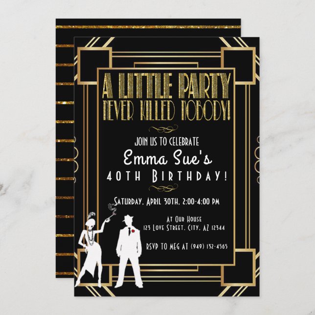 Roaring 20's Flapper Party Birthday Invitation (Front/Back)