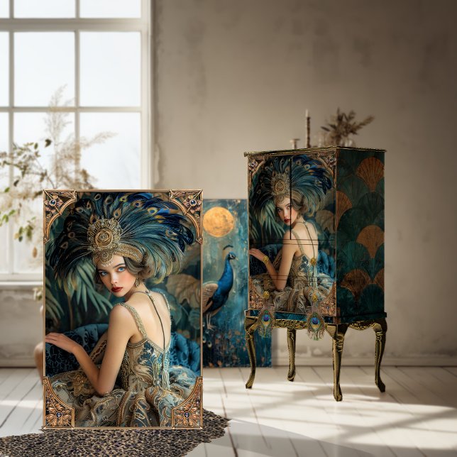 Roaring 20's, Gatsby Flapper, Beauty Portrait  Tissue Paper (Roaring 20's Gatsby Flapper Beauty, Portrait Digital Mixed Media Art, Decoupage Tissue Paper)