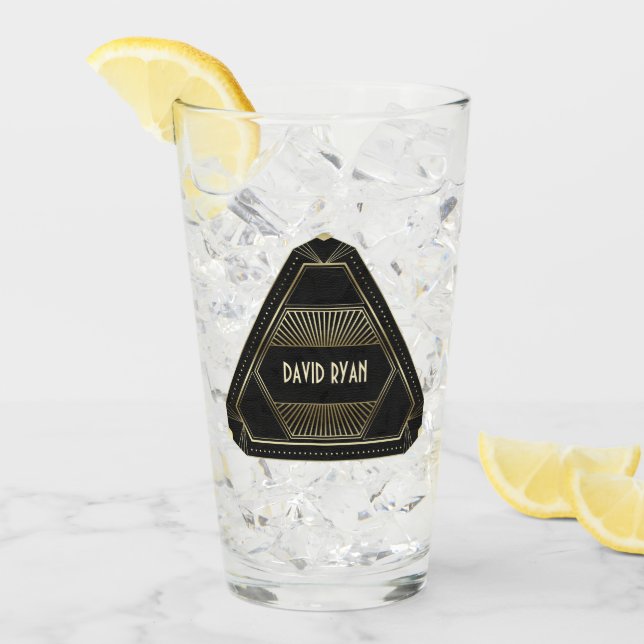Roaring 20s Gold and Black Art Deco Monogram Glass (Front Ice)