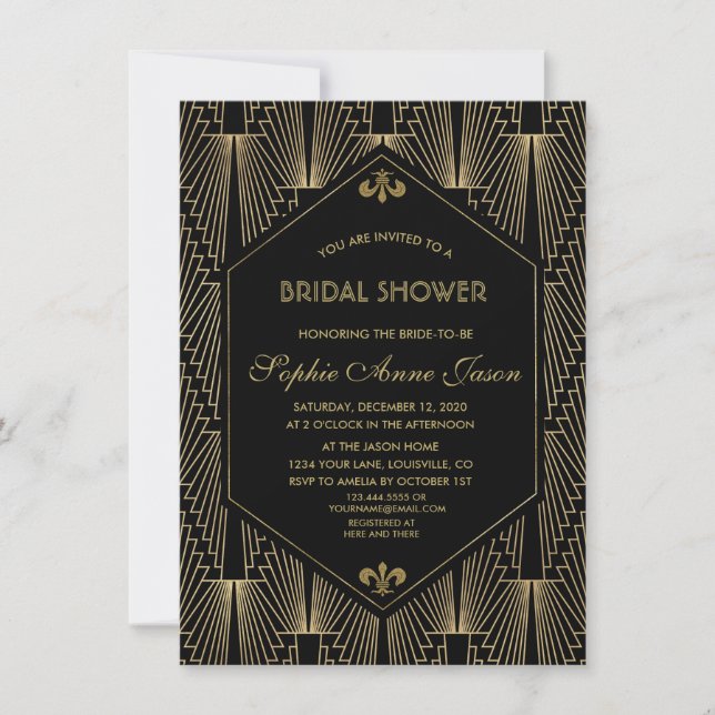 Roaring 20s Great Gatsby Art Deco Bridal Shower Invitation (Front)