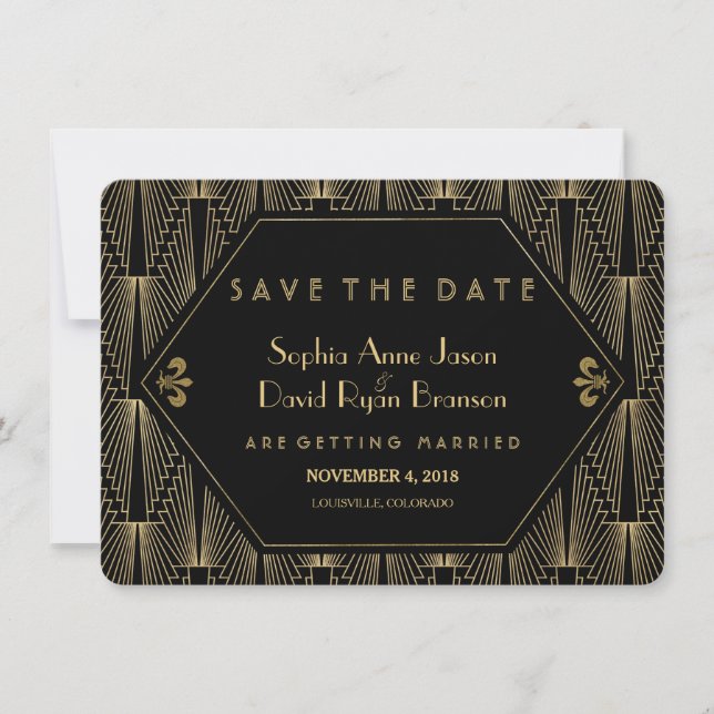 Roaring 20s Great Gatsby Art Deco Save The Date (Front)