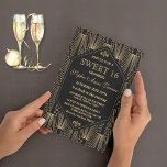 Roaring 20s Great Gatsby Art Deco Sweet 16 Party Invitation<br><div class="desc">Great Gatsby Vintage Art Deco  Sweet 16 Party Invitation. A black and gold 1920's inspired card design features beautiful geometric style of Art Deco. Use Customize tool to add your info. See,  also,  my Great Gatsby Vintage Art Deco Wedding Collection.</div>