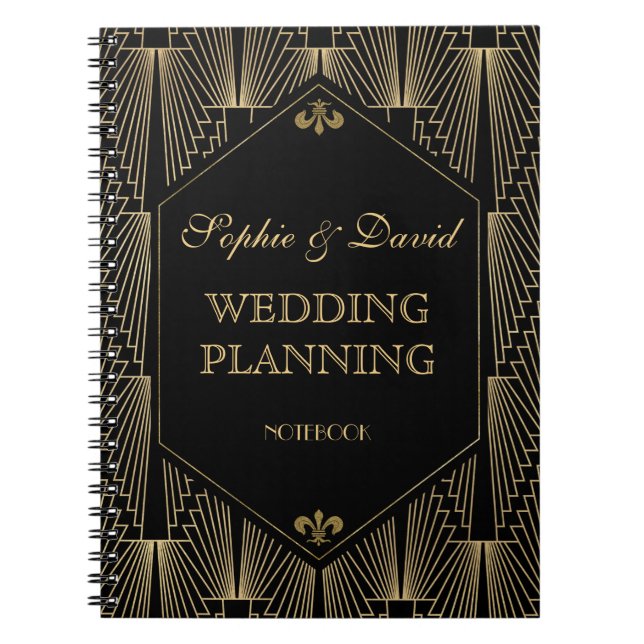 Roaring 20s Great Gatsby Art Deco Wedding Planner Notebook (Front)
