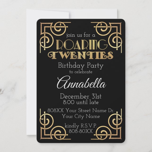 Roaring 20s Great Gatsby Theme Party Invitation (Front)