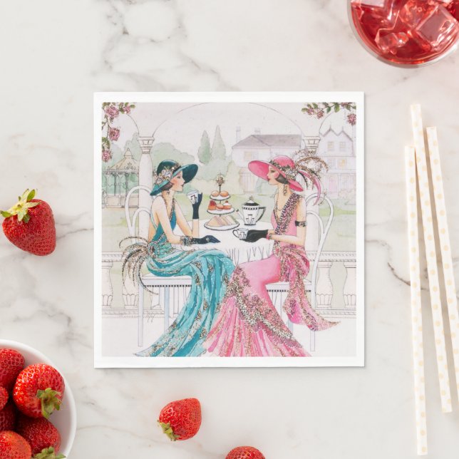 Roaring 20's Ladies Tea Party Art Deco Paper Napkin (Insitu)