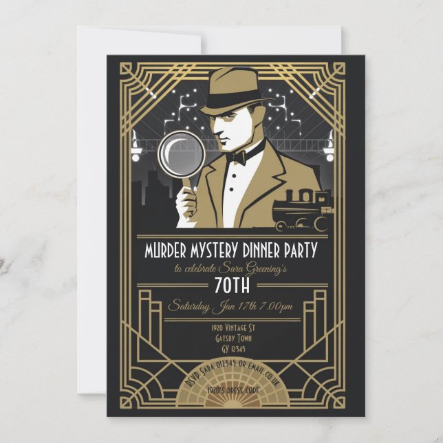 Roaring 20's Murder mystery dinner party Invitation (Front)