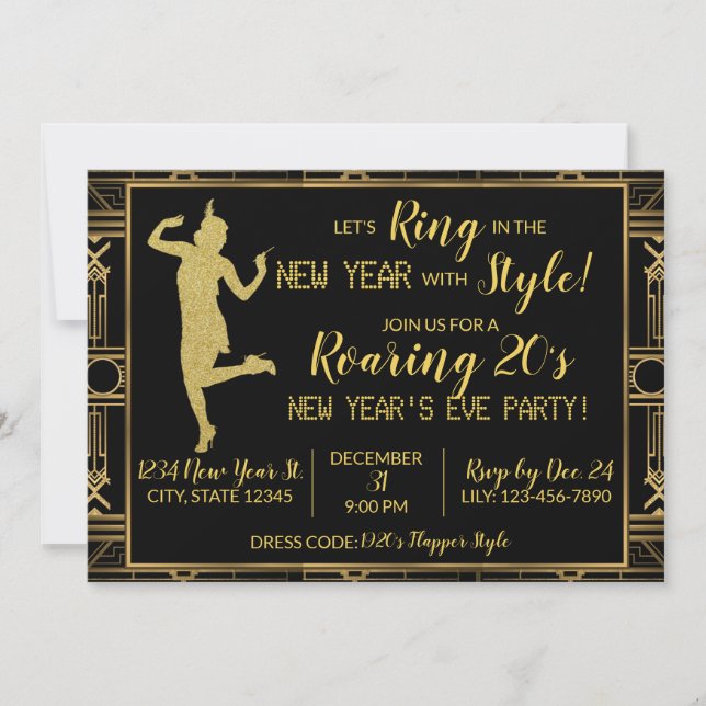 Roaring 20's New Year's Eve Party Invitation (Front)