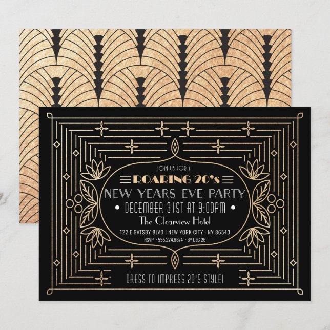 Roaring 20's New years party invitation (Front/Back)