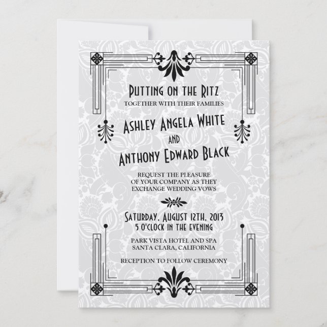 Roaring 20s Twenties Art Deco Wedding Invitation (Front)