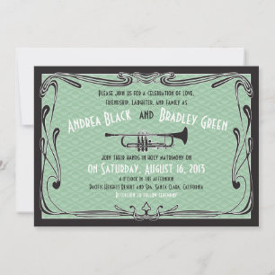 Roaring 20s Twenties Trumpet Mint Green Wedding Invitation