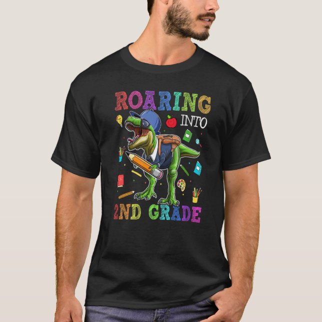 Roaring 2nd Grade Dinosaur Rex Back To School Stud T-Shirt (Front)