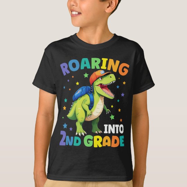 Roaring 2nd Grade Dinosaur T Rex Back To School  T-Shirt (Front)
