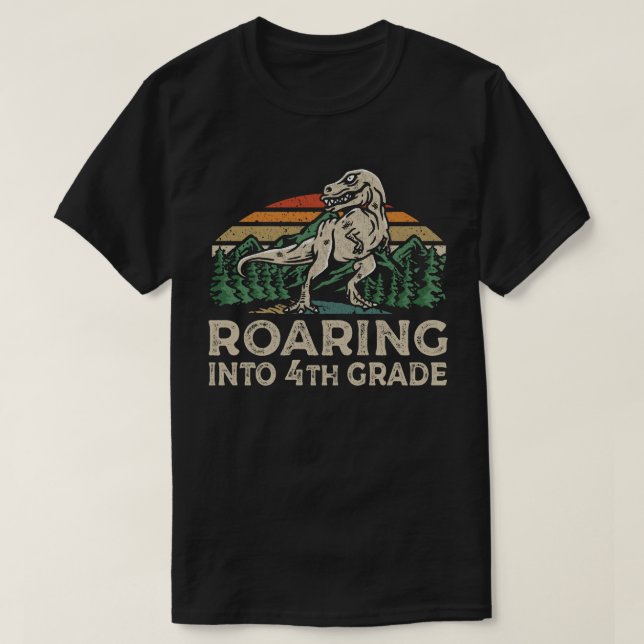 Roaring 4th Grade Dinosaur T Rex Back To School  T-Shirt (Design Front)