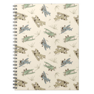Roaring Art Deco Bi-planes - blue green pattern. Notebook