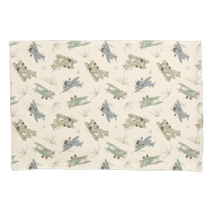 Roaring Art Deco Bi-planes - blue green pattern. Pillowcase