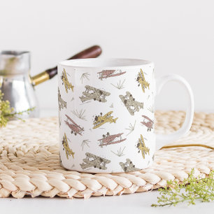 Roaring Art Deco Bi-planes - red yellow pattern. Coffee Mug
