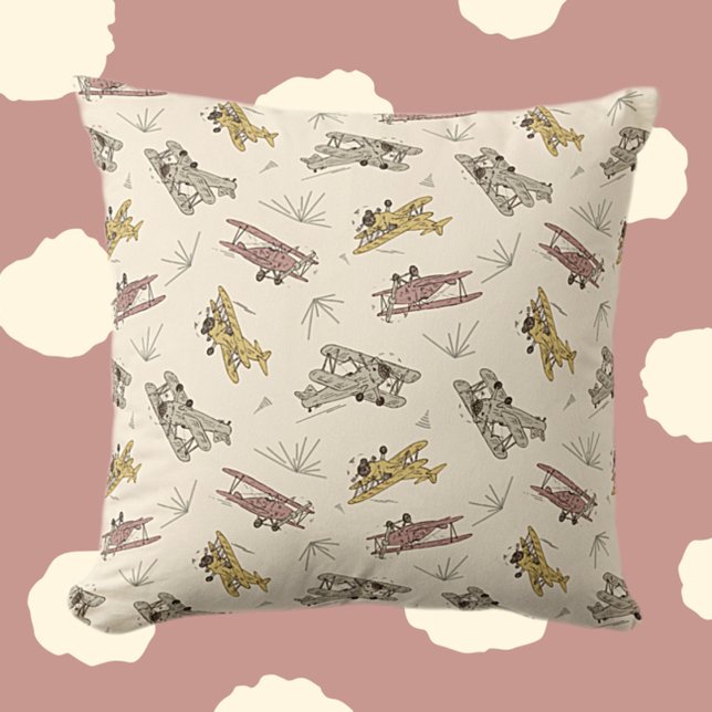 Roaring Art Deco Bi-planes - red yellow pattern.   Cushion (Creator Uploaded)