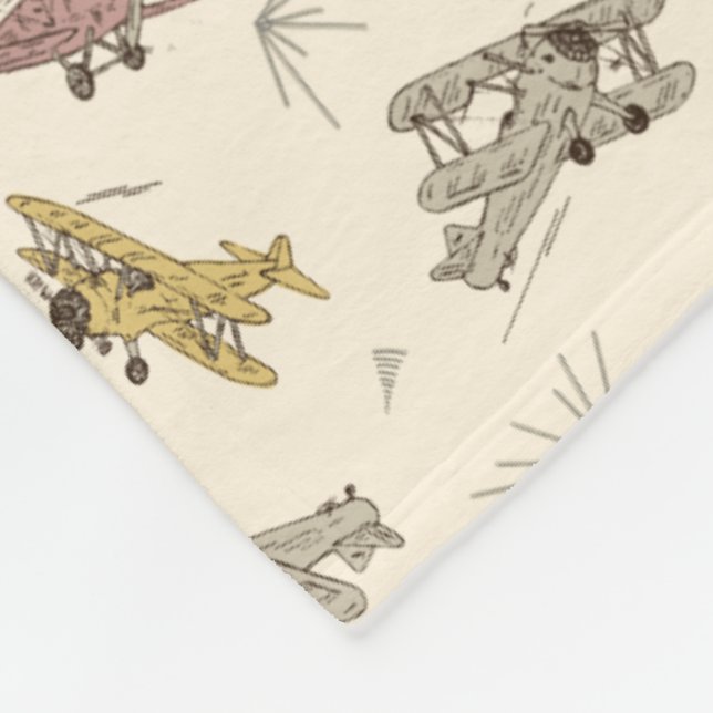 Roaring Art Deco Bi-planes - red yellow pattern.   Fleece Blanket (Corner)