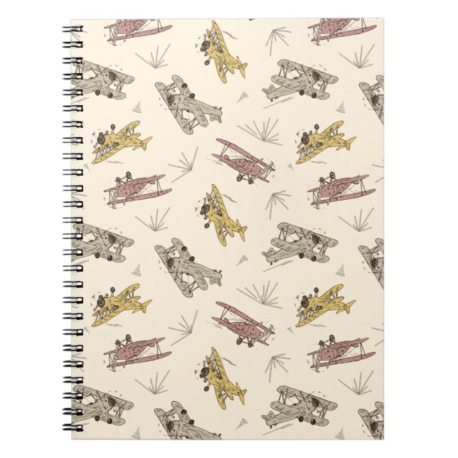 Roaring Art Deco Bi-planes - red yellow pattern.   Notebook (Front)