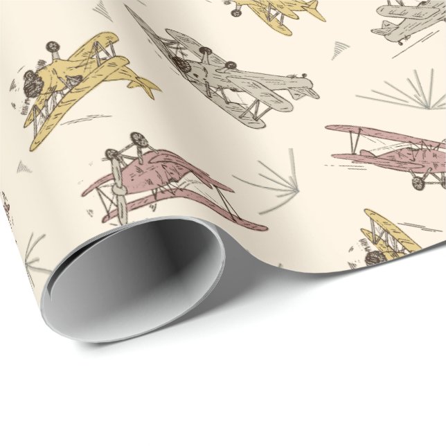 Roaring Art Deco Bi-planes - red yellow pattern.   Wrapping Paper (Roll Corner)