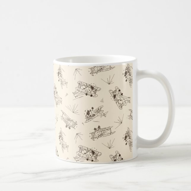 Roaring Art Deco Bi-planes - sketched pattern.   Coffee Mug (Right)