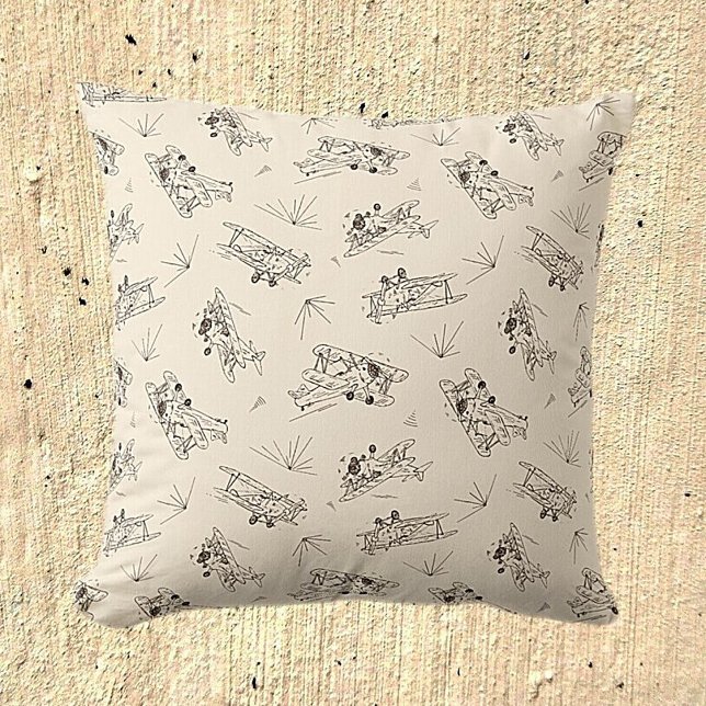 Roaring Art Deco Bi-planes - sketched pattern.   Cushion (Creator Uploaded)