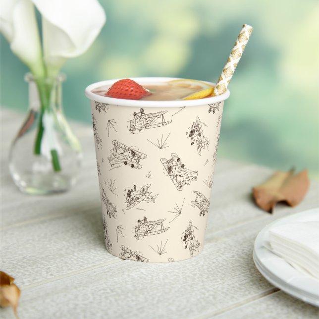 Roaring Art Deco Bi-planes - sketched pattern.   Paper Cups (Insitu)