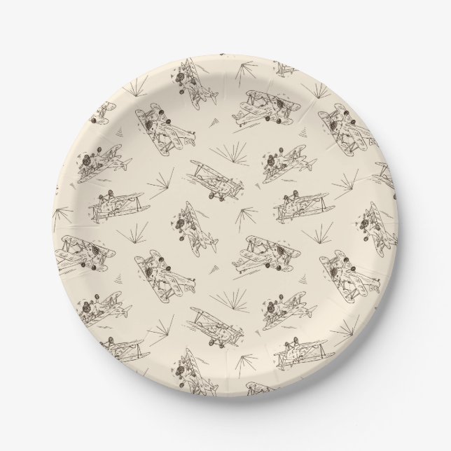 Roaring Art Deco Bi-planes - sketched pattern.   Paper Plate (Front)