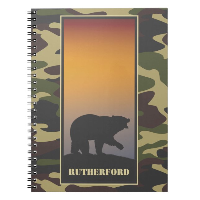 Roaring Bear and Camo spiral Notebook (Front)