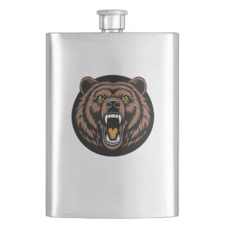 Roaring Bear Power Emblem Hip Flask