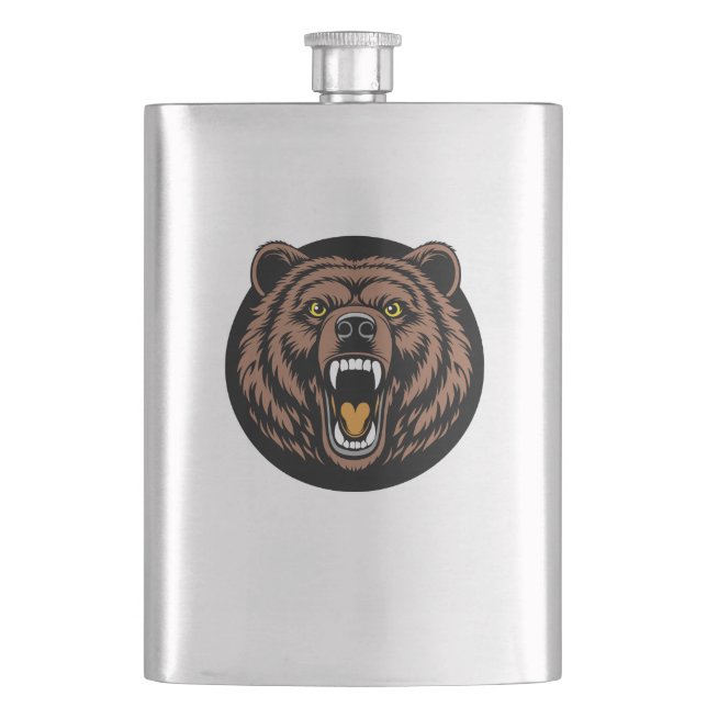 Roaring Bear Power Emblem Hip Flask (Front)