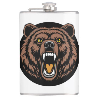 Roaring Bear Power Emblem Hip Flask