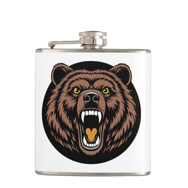 Roaring Bear Power Emblem Hip Flask (Front)